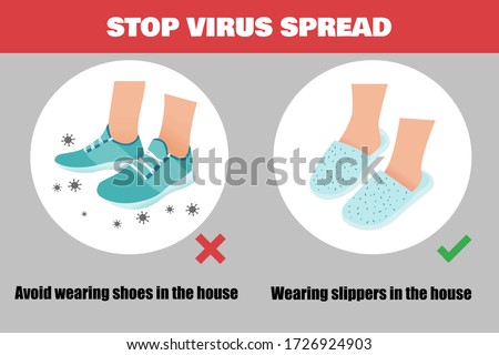 Avoid wearing shoes in the house and using slippers for good health. Stop Coronavirus (COVID-19) Spread Concept. Flat Vector Illustration.