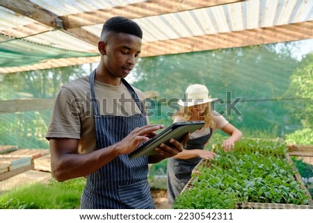 Similar – Image, Stock Photo Crop multiracial couple touching index fingers