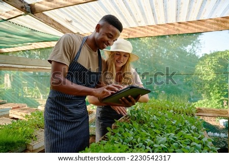 Similar – Image, Stock Photo Crop multiracial couple touching index fingers