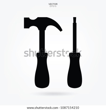 Hammer and screwdriver icon. Craftsman tool sign and symbol. Vector illustration.