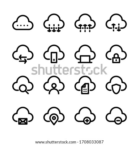 Cloud storage icon set. Cloud computing in line icon style. Vector illustration.