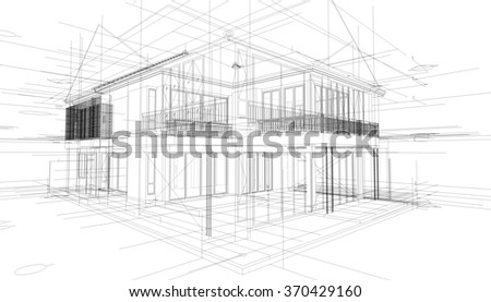 abstract 3d render of building wireframe structure construction