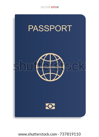 Blue passport isolated on white background. Vector illustration.
