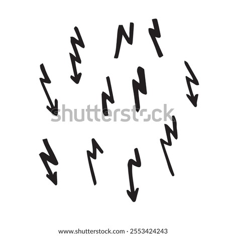 A set of arrows or lightning bolts in the style of doodles