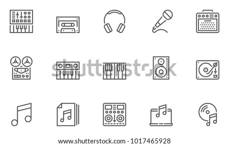 Music Vector Line Icons Set. Contains Keyboard, Music Speaker, Musical Equipment and more. Editable Stroke. 48x48 Pixel Perfect.