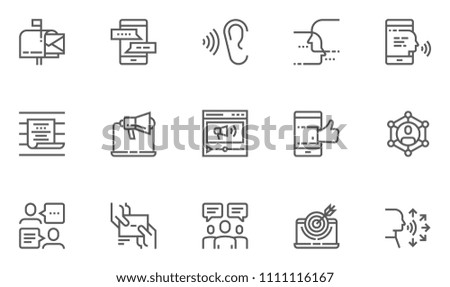 Buzz Marketing Vector Line Icons Set. Digital Marketing, Omni-channel, Multichannel Marketing, Brand Awareness. Editable Stroke. 48x48 Pixel Perfect.