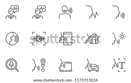 Voice Command Control, Voice Recognition Vector Line Icons Set. Text Input, Voice Search, Control Of Smart Home. Editable Stroke. 48x48 Pixel Perfect.