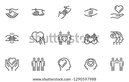 Friendship and Love Vector Line Icons Set. Relationship, Mutual Understanding, Mutual Assistance, Interaction. Editable Stroke. 48x48 Pixel Perfect. 商業照片 © 