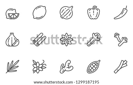Spices, Condiments and Herbs Vector Line Icons Set. Seasonings for Marinade and Canning. Cooking Tasty and Healthy Food. National Cuisine. Editable Stroke. 48x48 Pixel Perfect.