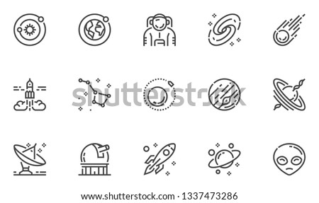 Space and Astronomy Vector Line Icons Set. Planets Of The Solar System, Stargazing, Observatory, Universe, Galaxy, Black Hole. Editable Stroke. 48x48 Pixel Perfect.