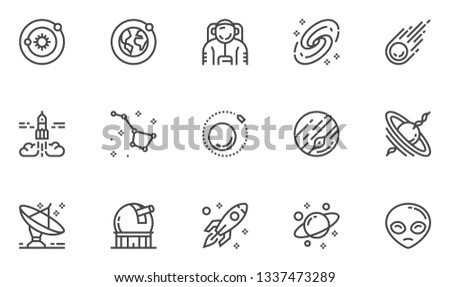 Space and Astronomy Vector Line Icons Set. Planets Of The Solar System, Stargazing, Observatory, Universe, Galaxy, Black Hole. Editable Stroke. 48x48 Pixel Perfect.