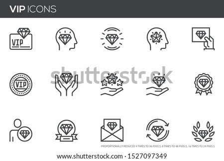 VIP vector line icons set. Very important person, VIP customer. Perfect pixel icons, such can be scaled to 24, 48, 96 pixels.