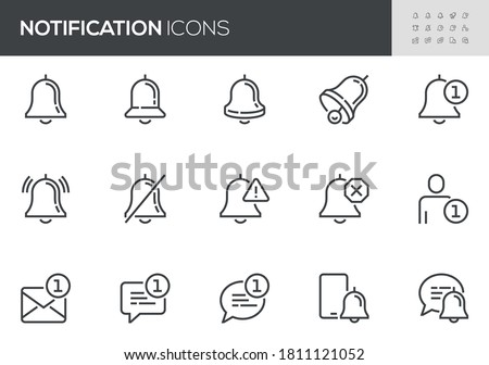 Notification Vector Line Icons Set. New Message, Bell Button, Unread Chat Speech and Email, Notice. Editable Stroke. 48x48 Pixel Perfect.