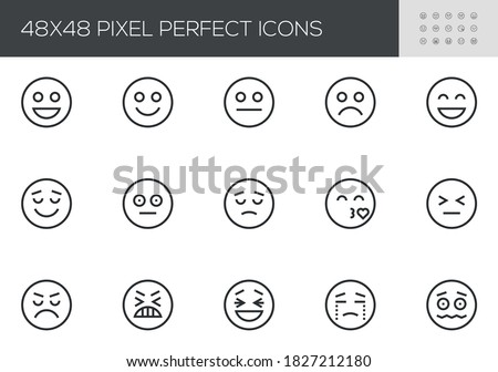 Set of Emotions Vector Line Icons. Smile Icons, Emoji. Feedback, Satisfaction Level. Angry, Sad, Neutral, Happy Emoticons. Editable Stroke. 