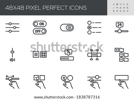 Set of UI Elements Vector Line Icons. User Interface Elements for Websites and Mobile Apps. Check Box, Slider, Button. Editable Stroke. 48x48 Pixel Perfect.