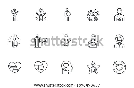 Set of Vector Line Icons Related to Self-esteem. Self-acceptance, Self-respect, Self-development. Editable Stroke. Pixel Perfect.