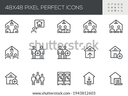 Set of Vector Line Icons Related to Coliving. Flatmates, Sharing an Apartment, Joint Rental Housing. Editable Stroke. 48x48 Pixel Perfect.