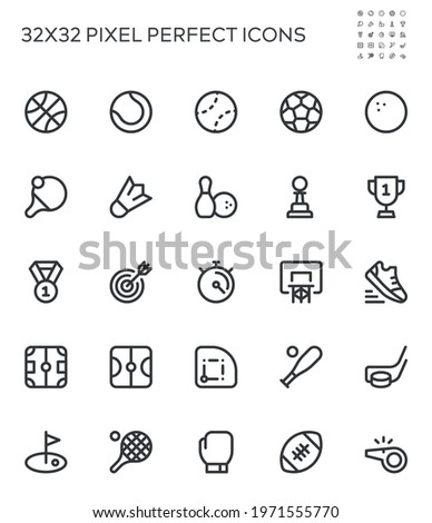 Simple Interface Icons Related to Sport. Athletics, Olympic Games, Playing Fields, Sports Balls. Editable Stroke. 32x32 Pixel Perfect.