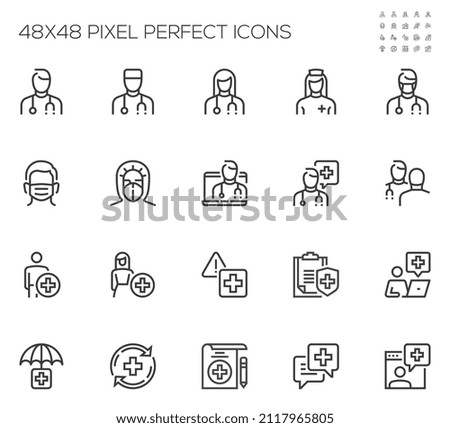 Doctors and Nurses. Professional Doctor Consulting a Patient. Medical Examination, Telemedicine Healthcare, Medical Care. Editable Stroke. 48x48 Pixel Perfect.