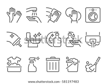 simple set of cleaning related vector flat line icons. 48 pixel 