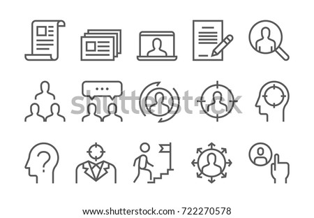 Headhunting Related Vector Line Icons Set. Business people, Communication and Team work.