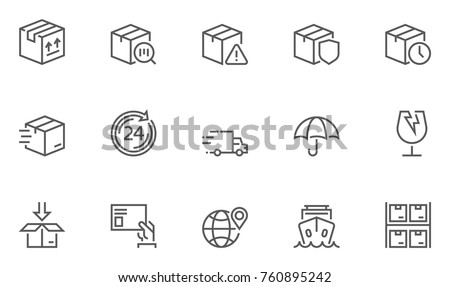 Set of Shipping Line Icons with Packaging, Package Protection, Return, Mailing and more. Editable Stroke. 48x48 Pixel Perfect.