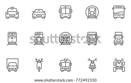Set of Front View Transport Vector Line Icons. Editable Stroke. 48x48 Pixel Perfect.