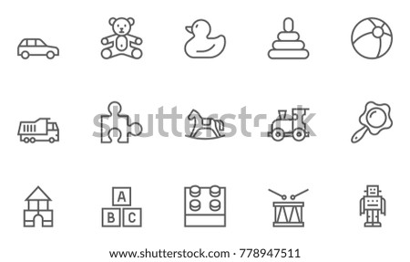 Set of Toys Vector Thin Line, Flat Design Icons with Cloud, Sun, Rain and more. Editable Stroke. 48x48 Pixel Perfect.