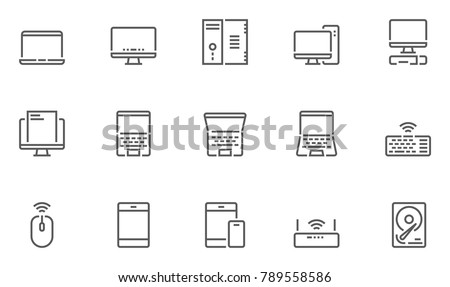 Computers Line Icons contains Laptop, Smartphone and more. Editable Stroke. 48x48 Pixel Perfect.