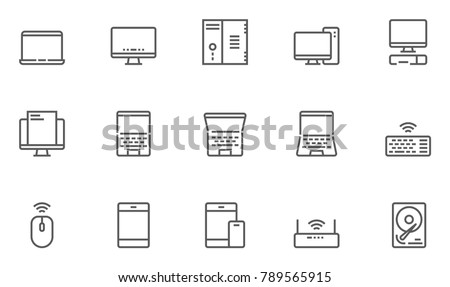 Computers Line Icons contains Laptop, Smartphone and more. Editable Stroke. 48x48 Pixel Perfect.