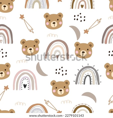 Nursery seamless patterns with cute characters. Bear and rainbow in cartoon style Designs for newborn apparel, textiles and wallpaper Vector illustration