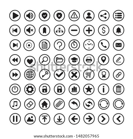 set of internet icons in a simple flat style with circle around