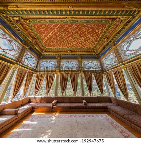 ISTANBUL TURKEY MAY 01: Beautiful decoration inside Topkapi palace on May 01 2014 in Istanbul, Turkey. The Topkapi Palace was the primary residence of the Ottoman Sultans