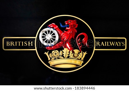 SHEFFIELD PARK, EAST SUSSEX/UK - SEPTEMBER 8 : British Railways logo on an old steam train at Sheffield Park station East Sussex on September 8, 2013