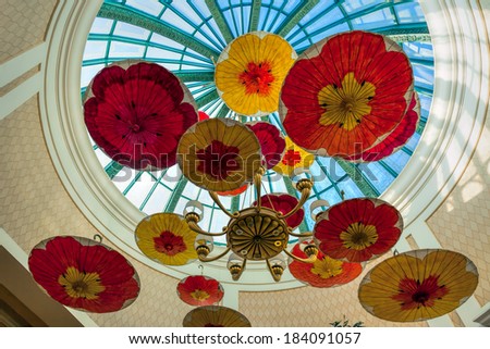 LAs VEGAS, NEVADA/USA - AUGUST 1 ; View of Parasols Suspended From the Ceiling of the Bellagio Hotel in Las Vegas Nevada on August 1, 2011