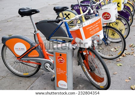 VIENNA, AUSTRIA/EUROPE - SEPTEMBER 22 : Bicycles for hire in Vienna on September 22, 2014