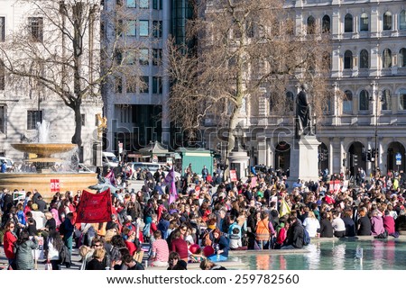 LONDON/UK - MARCH 7 : End male violence towards women rally in Trafalgar Square on March 7, 2015. Unidentified people.