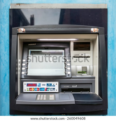 RYE, EAST SUSSEX/UK - MARCH 11 : Cash machine in Rye East Sussex on March 11, 2015