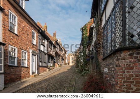 RYE, EAST SUSSEX/UK - MARCH 11 : View of Mermaid Hill in Rye East Sussex on March 11, 2015. Unidentified person.