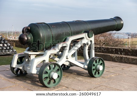 RYE, EAST SUSSEX/UK - MARCH 11 : View of a cannon at the Castle in Rye East Sussex on March 11, 2015