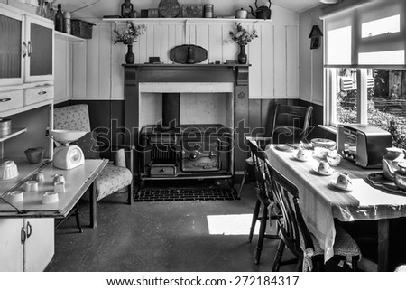 CARDIFF/UK - APRIL 19 : Interior of a living shed at St Fagans National History Museum in Cardiff on April 19, 2015