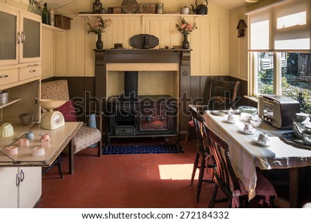 CARDIFF/UK - APRIL 19 : Interior of a living shed at St Fagans National History Museum in Cardiff on April 19, 2015