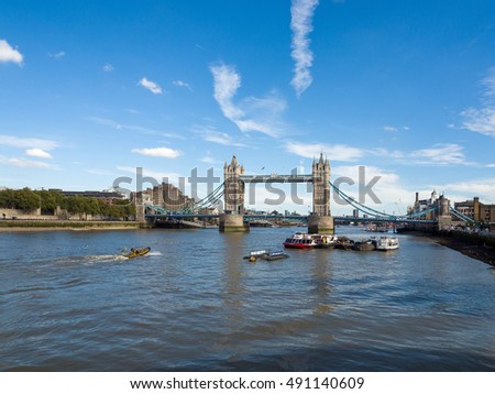 LONDON/UK - SEPTEMBER 12 : View of Tower Bridge and The River Thames in London on September12, 2016. Unidentified people