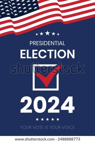 USA 2024 Presidential Election background with American flag colors design. Election event banner, card, poster, template, voting communication, background. Vote day, November 5. Vector illustration.