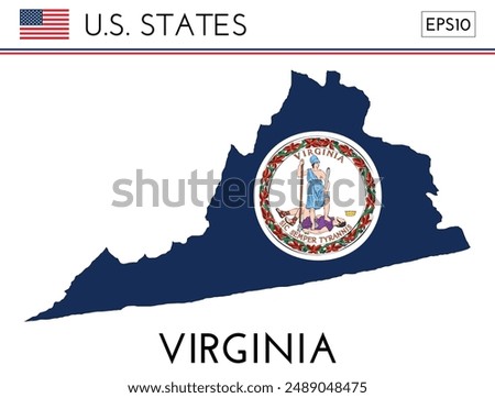 Virginia USA state map shape with flag. Map of Virginia in the Virginia flag colors. Outline map filled with its flag colors. Vector illustration.