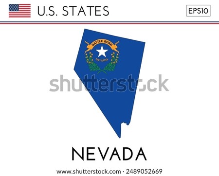 Nevada USA state map shape with flag. Map of Nevada in the Nevada flag colors. Outline map filled with its flag colors. Vector illustration.