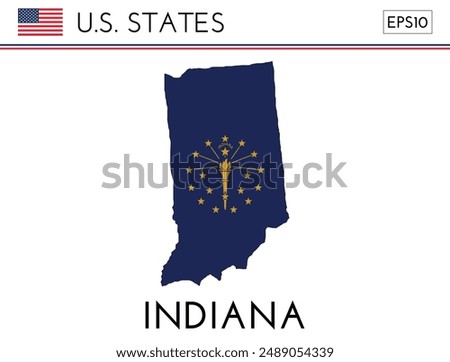 Indiana USA state map shape with flag. Map of Indiana in the Indiana flag colors. Outline map filled with its flag colors. Vector illustration.