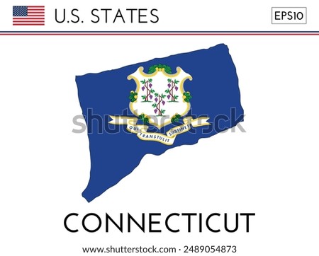 Connecticut USA state map shape with flag. Map of Connecticut in the Connecticut flag colors. Outline map filled with its flag colors. Vector illustration.