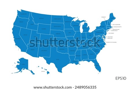 US map. American infographics template, with separated states and state names. Vector illustration.