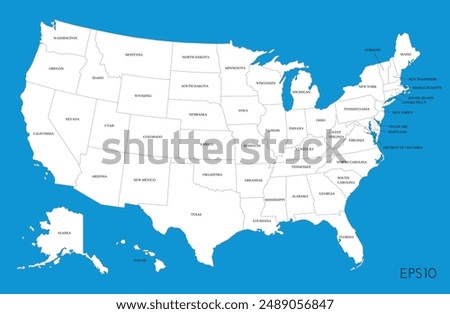 US map. American infographics template, with separated states and state names. Vector illustration.